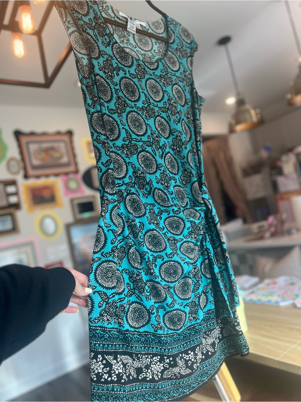 Max Studio Turquoise and Black Printed Sleeveless Mini Dress